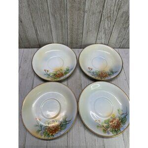 Vtg Shofu China Tea Cup Saucers Set 4 Porcelain Floral Design Gold Trim Japan 6"